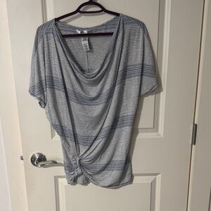 Max Studio Blue and Gray Striped Short Sleeve Top with matching skirt